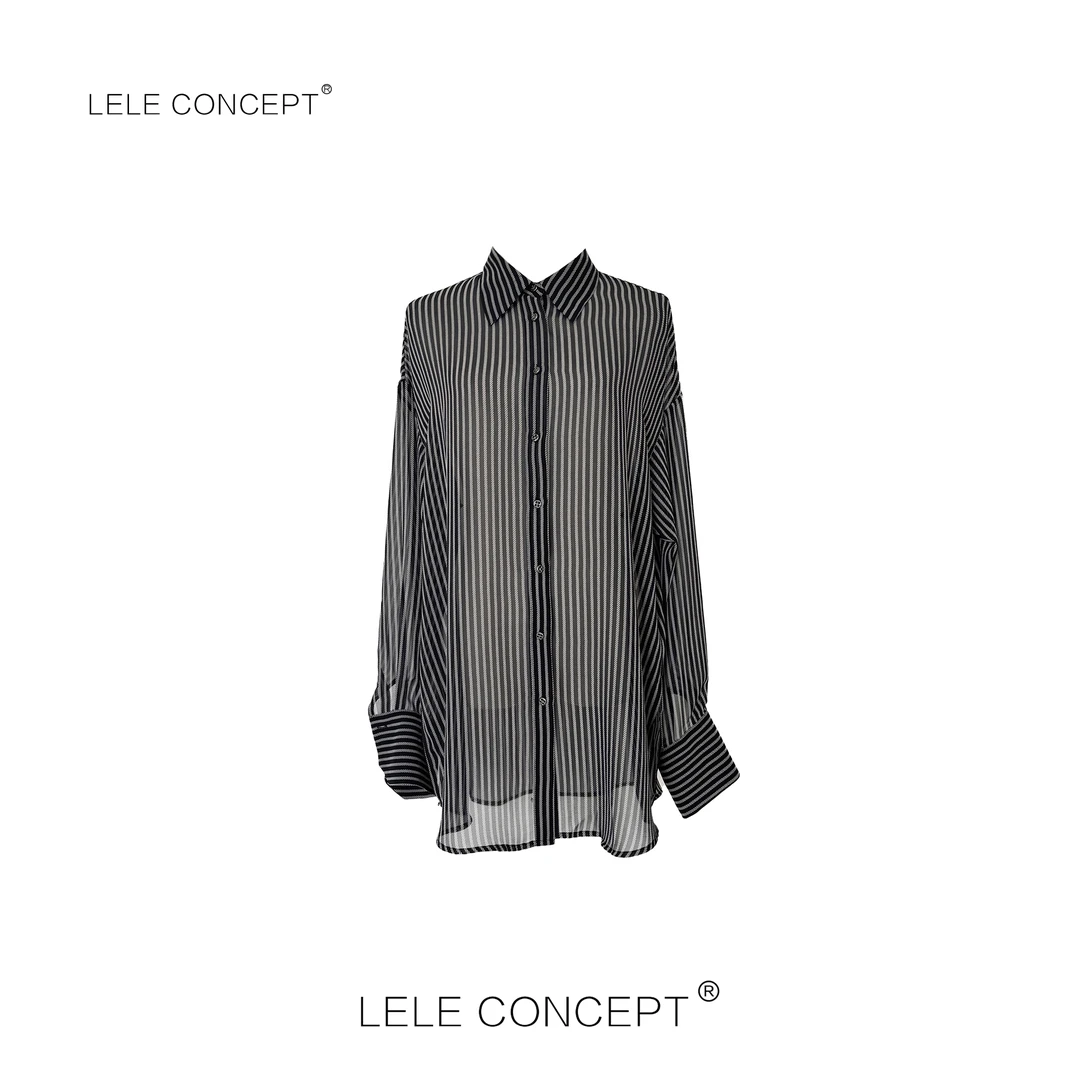LELE CONCEPT丨都市时尚设计师款竖条纹开叉衬衫S0979