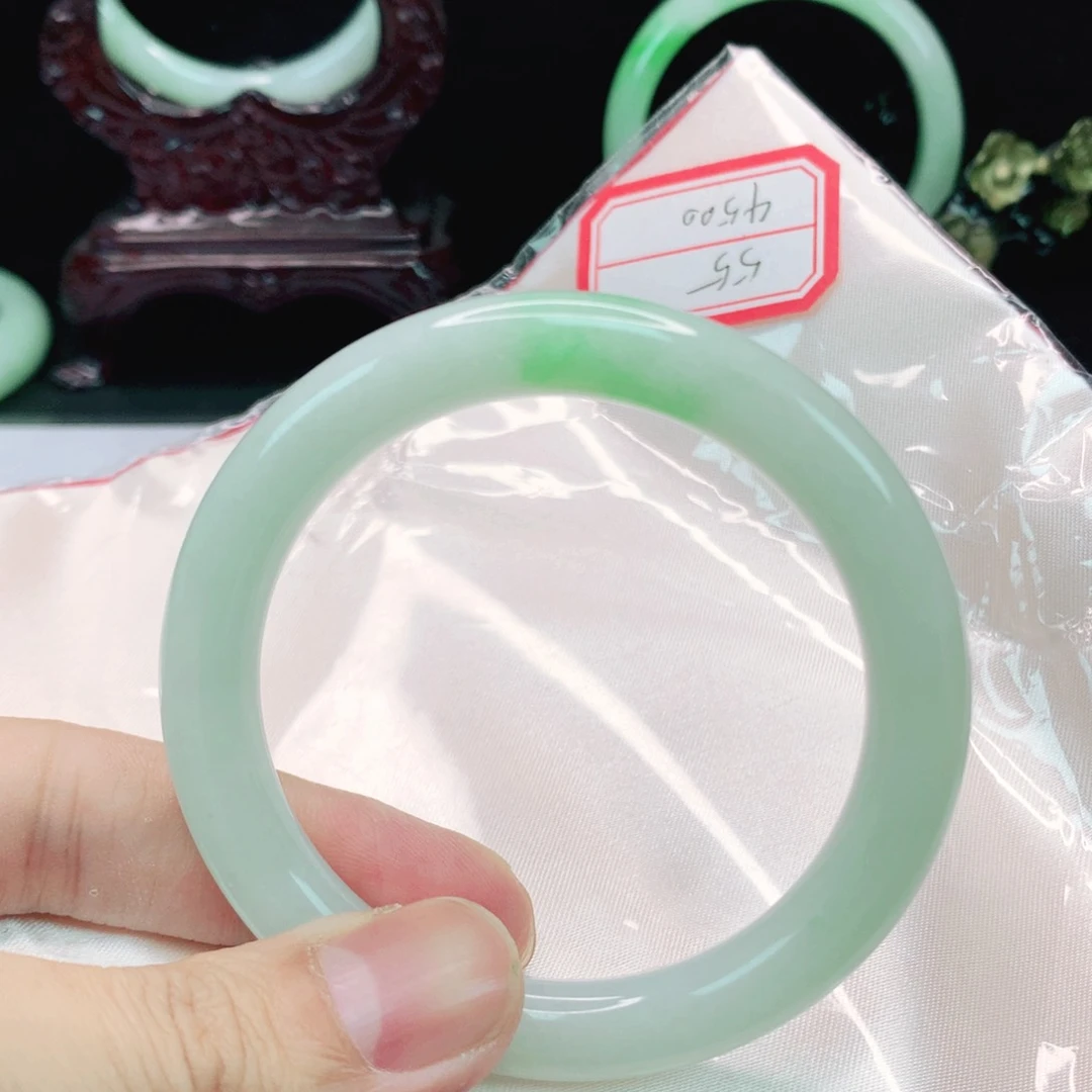 翡翠手镯未镶嵌55 圈天然缅料翡翠A货翡翠时尚女款手镯
