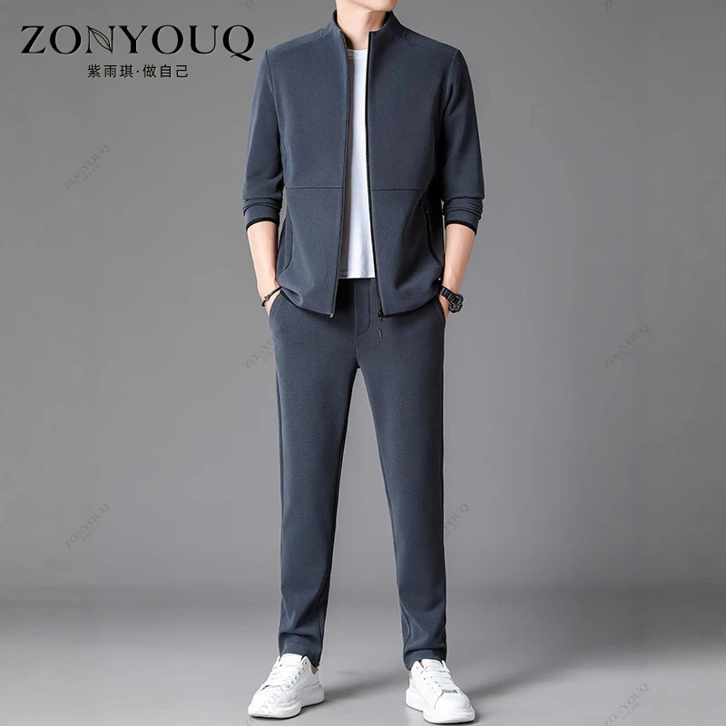 ZONYOUQ休闲运动套装男2025年秋季新款开衫立领卫衣休闲裤两件套