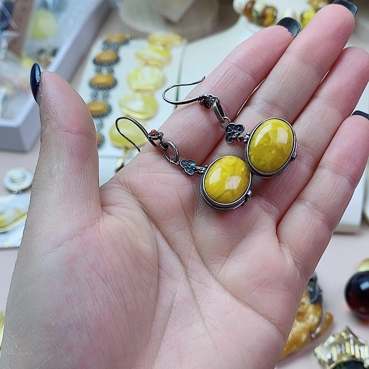 未镶嵌琥珀耳饰蜜蜡耳坠