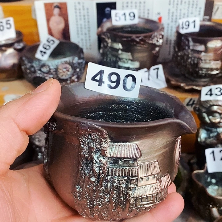 紫砂茶杯石**蟹柴烧纯手工490