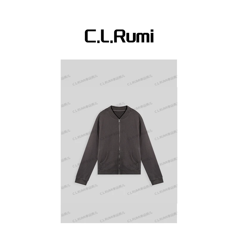 【Rumi时装】“月岩灰”25早秋棉感简约休闲棒球领卫衣外套上衣7079wt