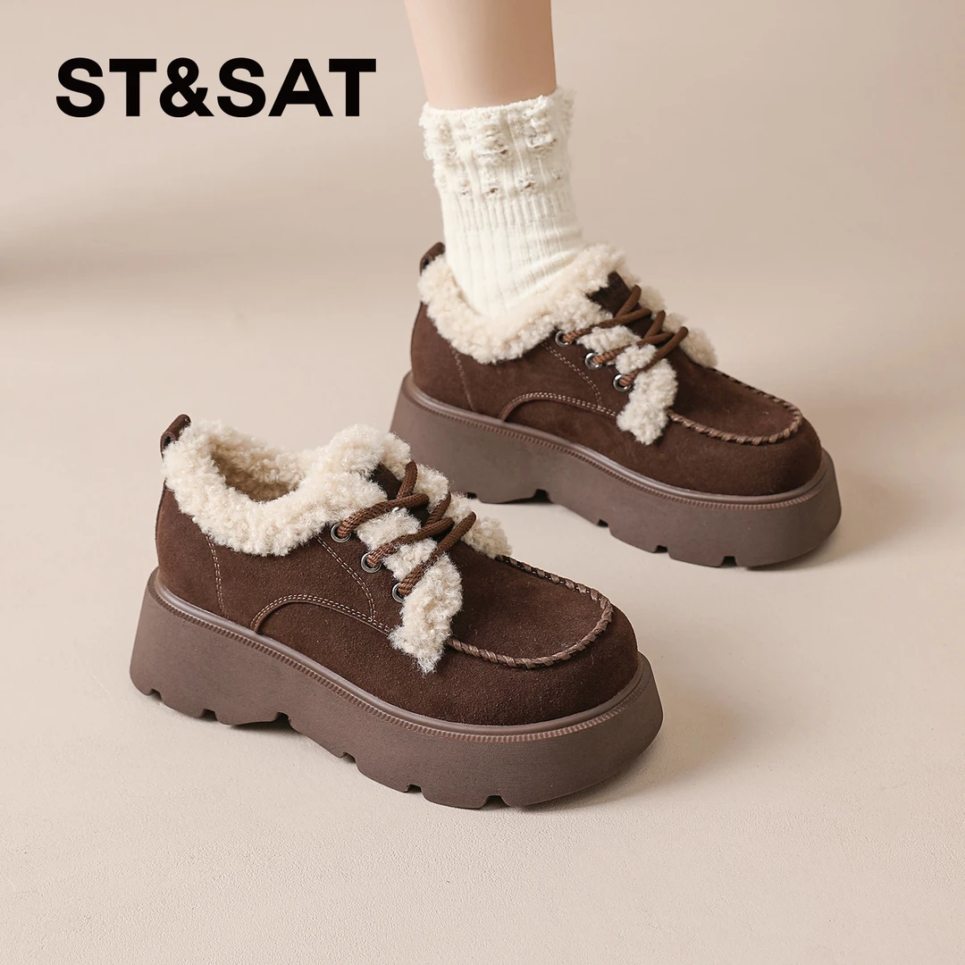 星期六加绒毛毛棉鞋2025冬季新款复古百搭保暖勃肯鞋低帮雪地靴女