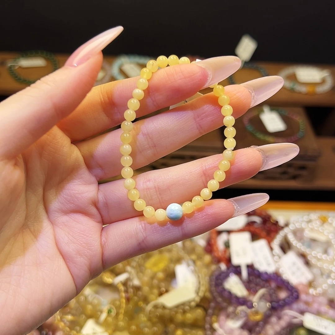 烟晶手链银S925镶嵌蜜蜡860