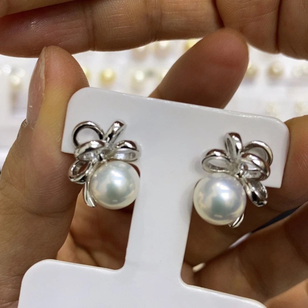 银S925镶嵌淡水珍珠耳饰