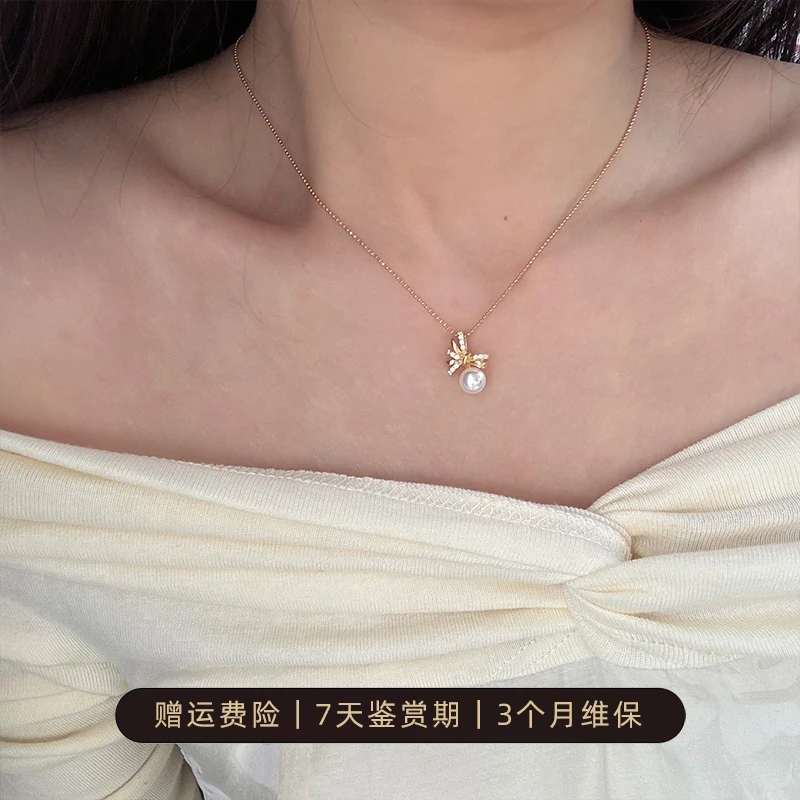 非金属合成锆石吊坠 【金弦蝴蝶结吊坠】赠925豆豆链 时尚百搭设计