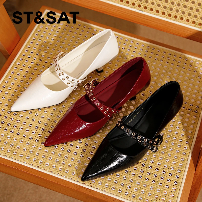 St&Sat/星期六增高气质尖头韩版高跟浅口单鞋时尚玛丽珍鞋细跟