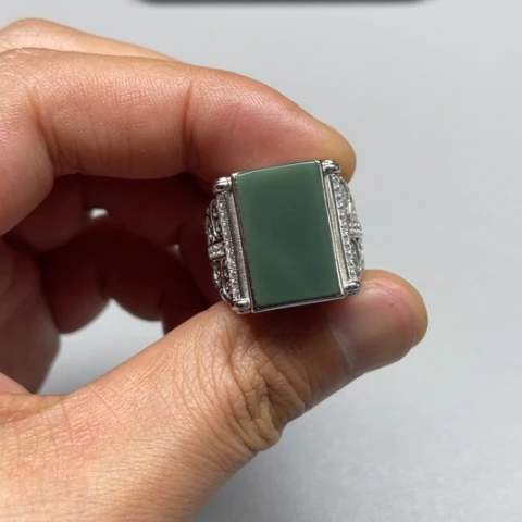 和田玉戒指银S925镶嵌非*
