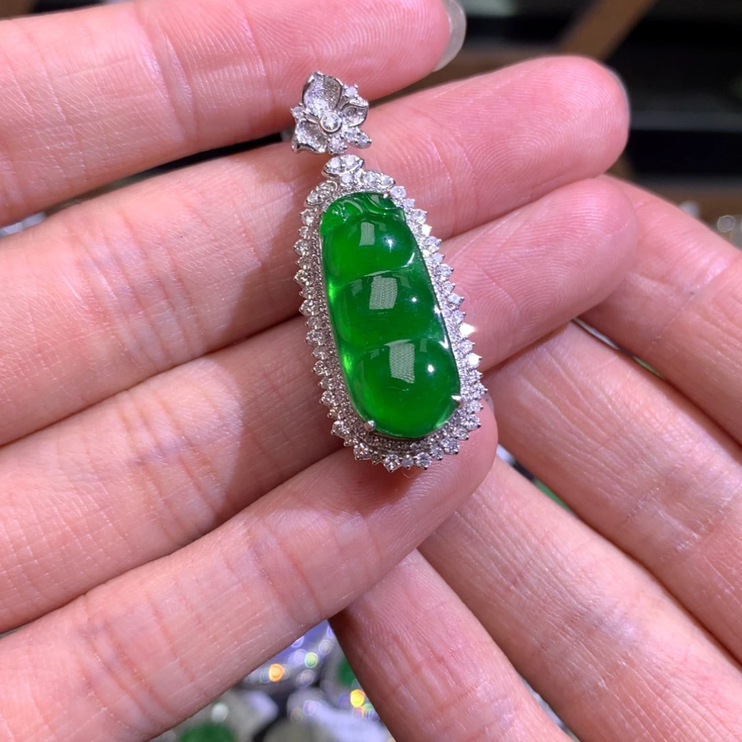 翡翠18K金镶嵌吊坠(不含链)