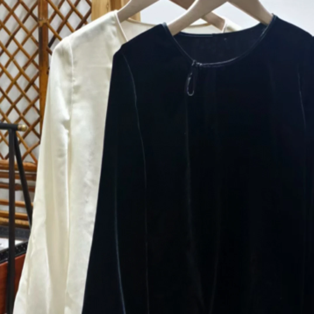 邱萍子｜真丝丝绒斜襟打底上衣长袖气质百搭