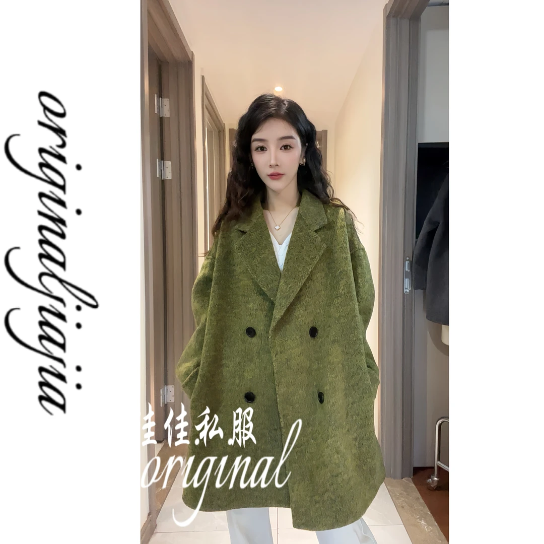 【佳美儿服饰】秋冬新款韩系简约四粒扣双面大衣羊毛西装外套8173-1