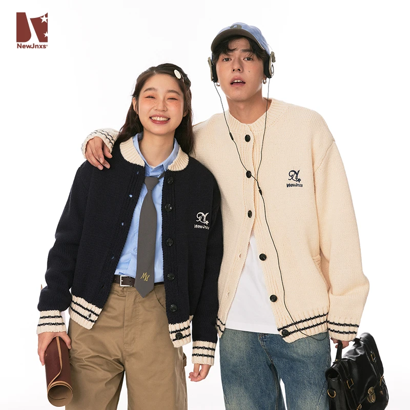 JNXS江南先生美式复古刺绣LOGO开衫毛衣男女秋冬潮牌情侣JN34C47