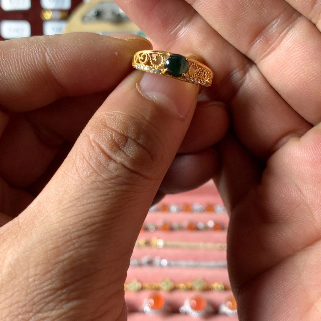 青***柬翡翠银S925镶嵌戒指306