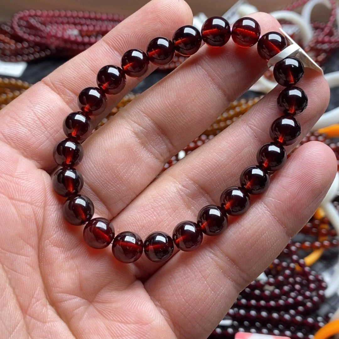 石榴石手链未镶嵌8mm酒红色毕业级