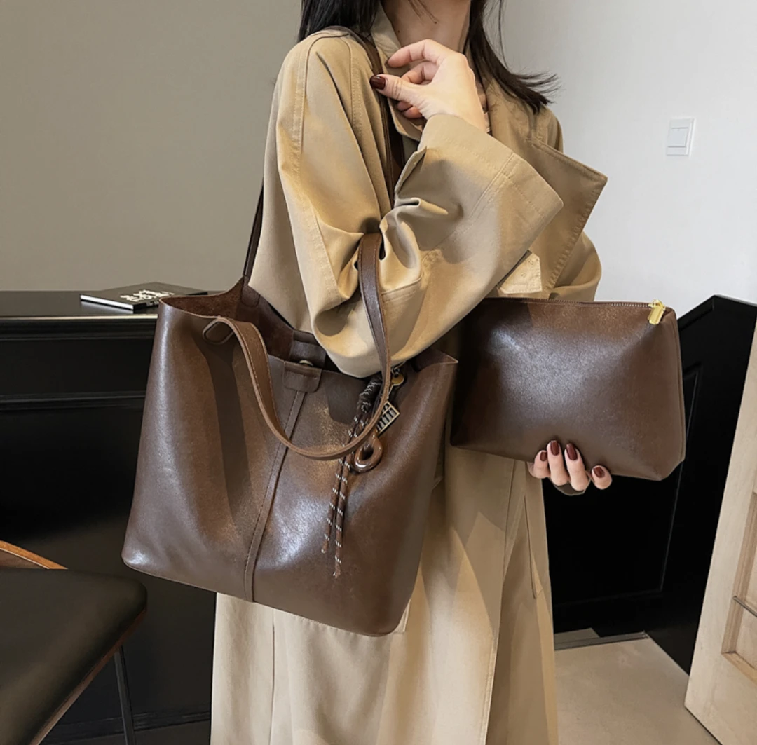 通勤托特包女士新款时尚质感单肩包大容量软皮菜篮子手拎包