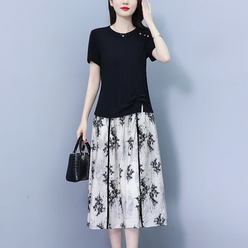 中年妈妈时尚套装高级感两件套裙装显瘦夏季大码女上衣半身裙子