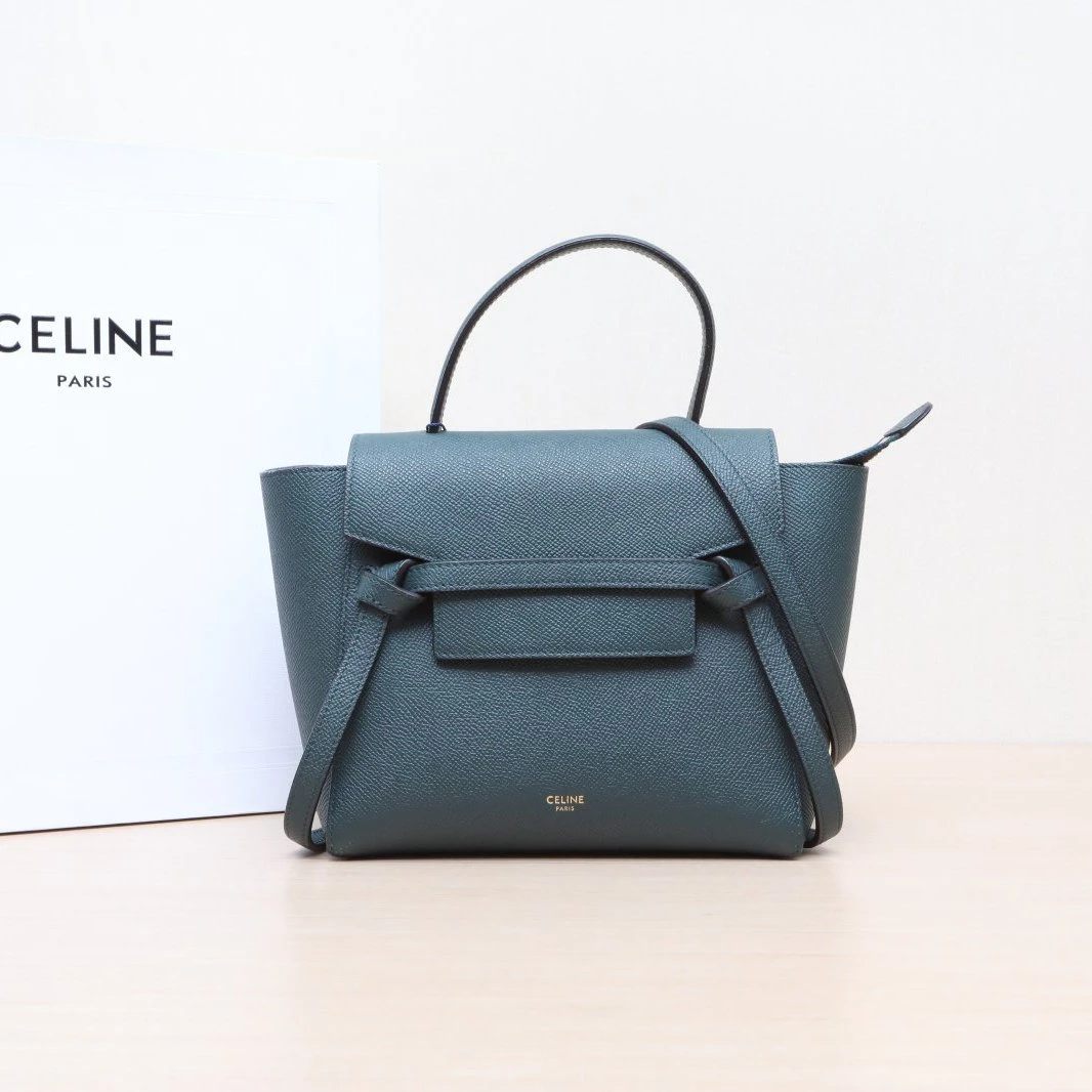 95新 Celine/思琳 【娇活动】 鲶鱼包 Nano 20 绿色 皮革C538871