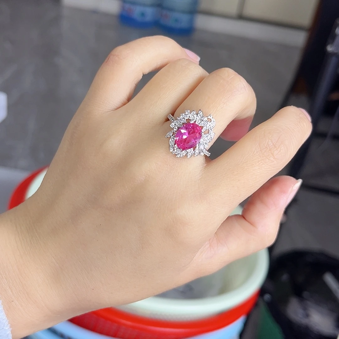 戒指彩色蓝宝石银S925镶嵌