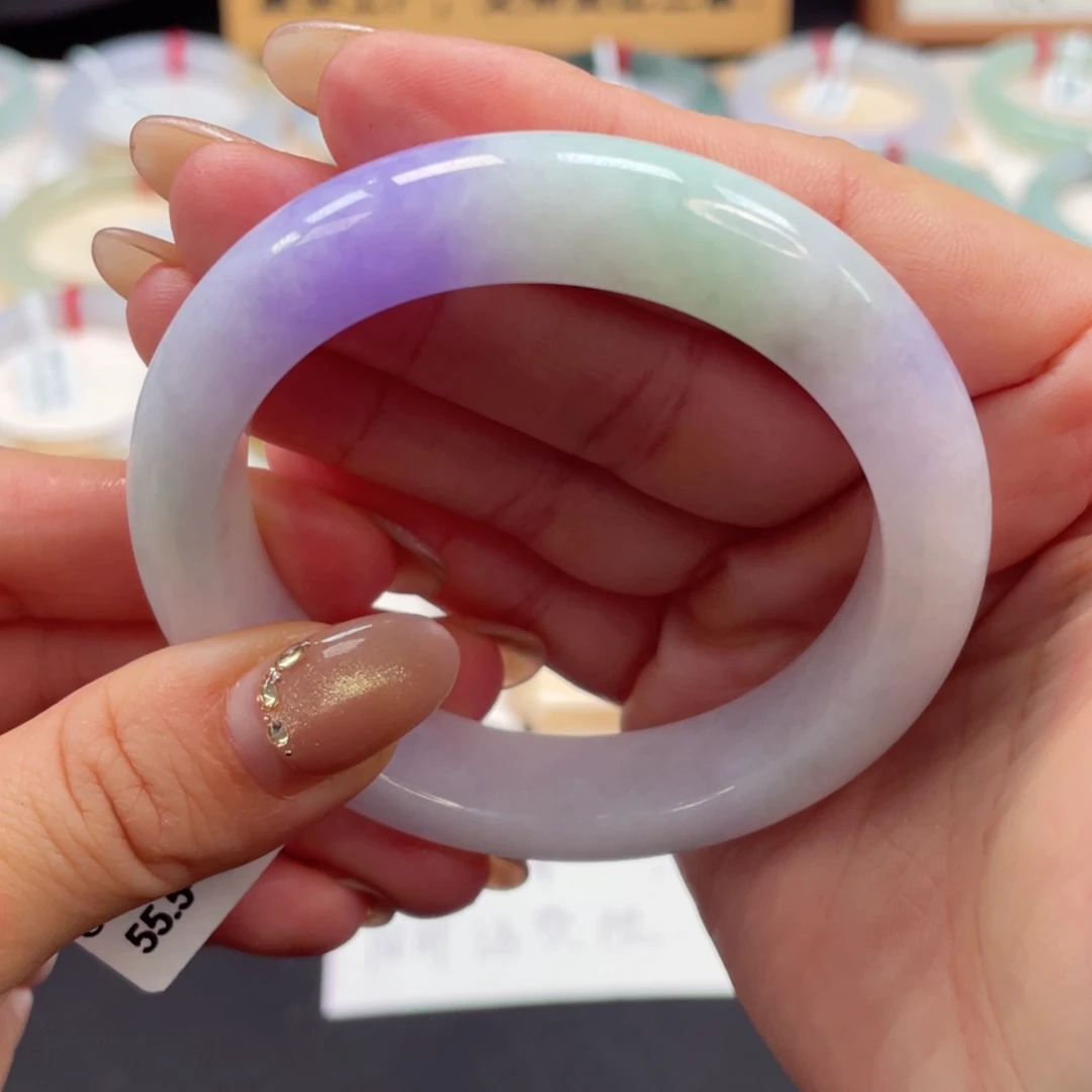 未镶嵌手镯翡翠白****夜老坑胶底厚装春彩正圈