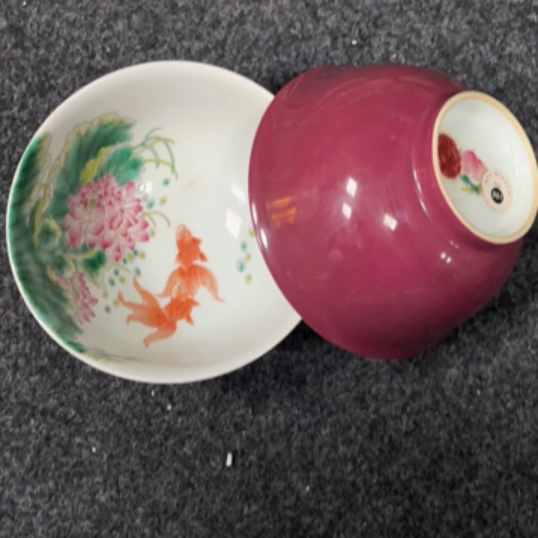 茄皮紫荷塘金鱼对碗