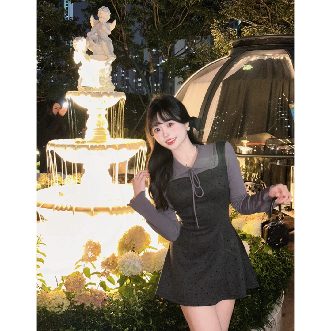 清清萌面侠芝士【灰色轨迹】法式针织短裙秋冬内搭连衣裙4307