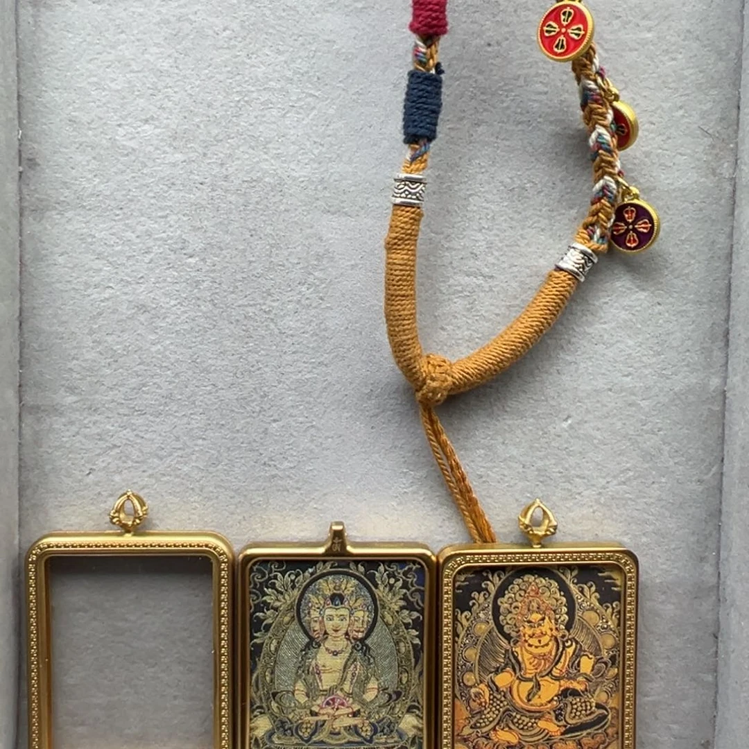 吊坠唐*铜双面大日黄老爷绳子10