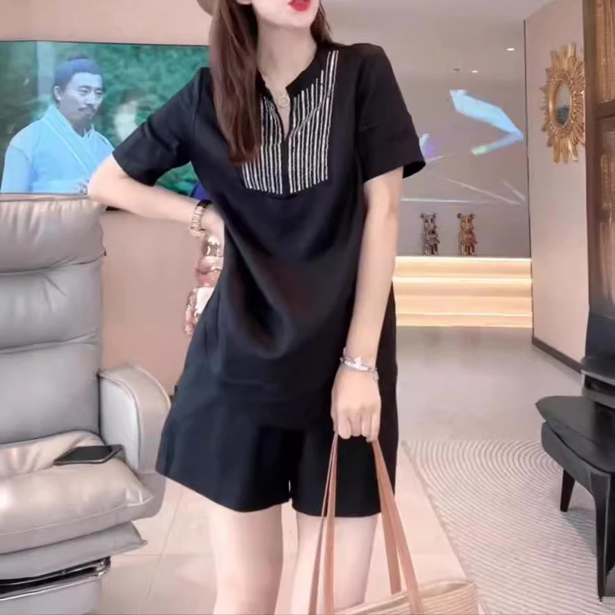 新款洋气设计感短袖上衣阔腿短裤03