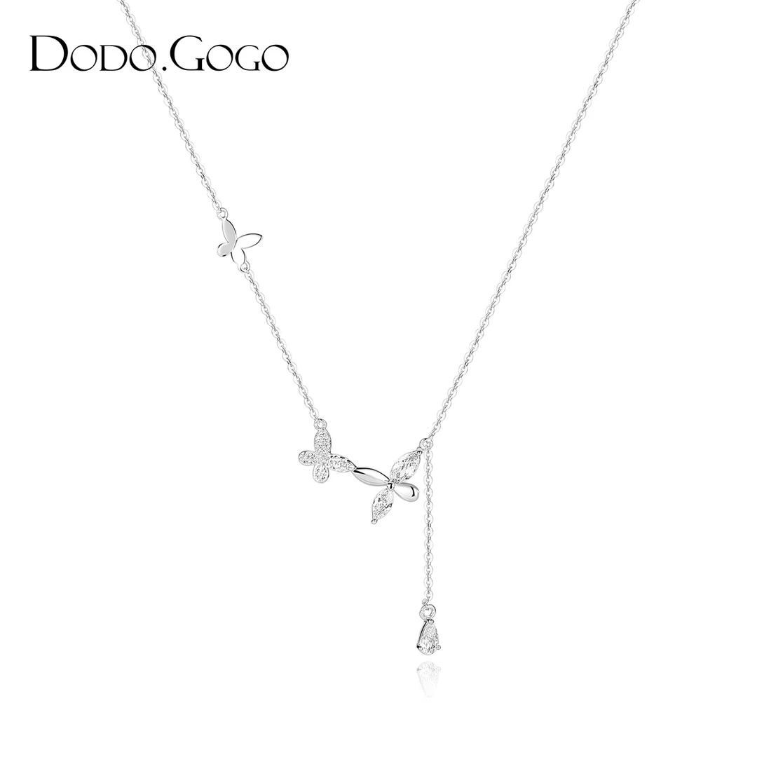 DODOGOGO 坠链均925银合成锆石 蝴蝶流苏项链女小众高级感锁骨链