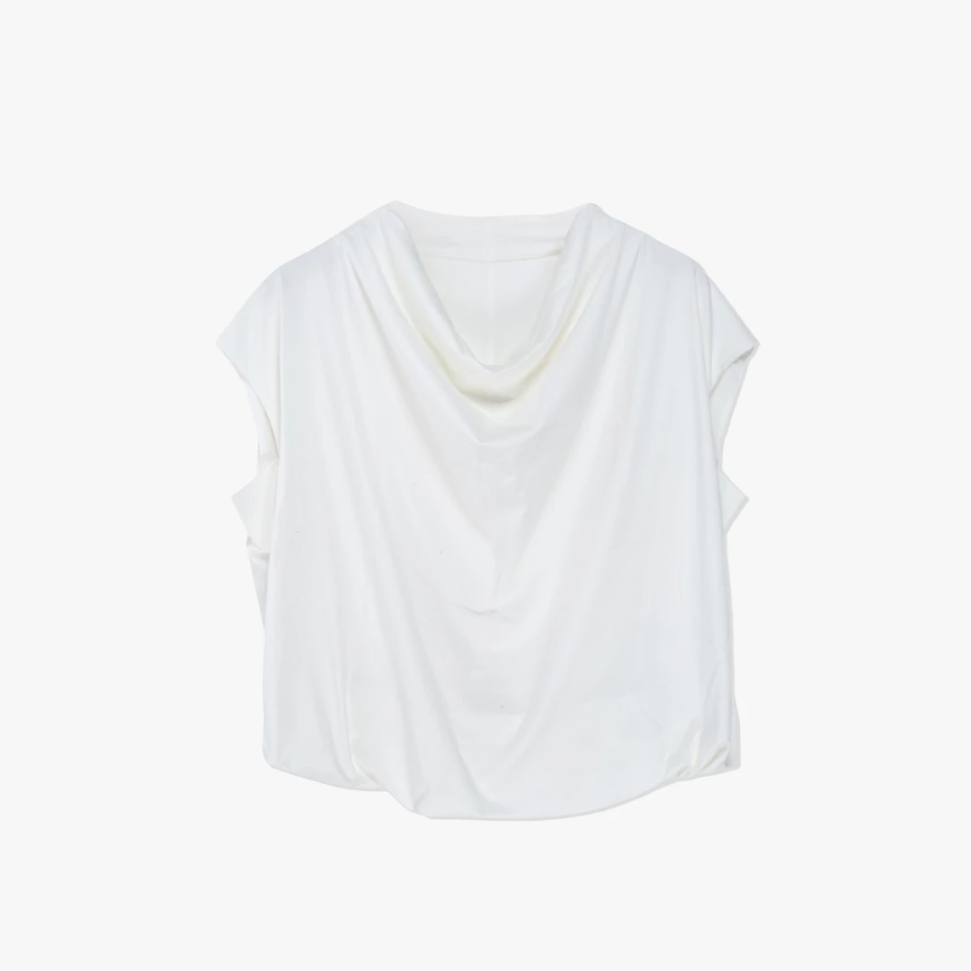 菠萝宝宝yuna【费扬】极简荡领落肩大廓形圆领短袖上衣YE17