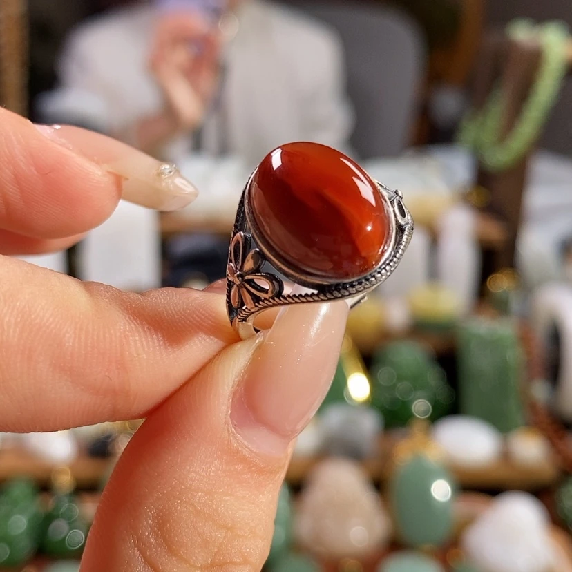 【闪购商品】颈饰银S925镶嵌南红玛瑙戒指