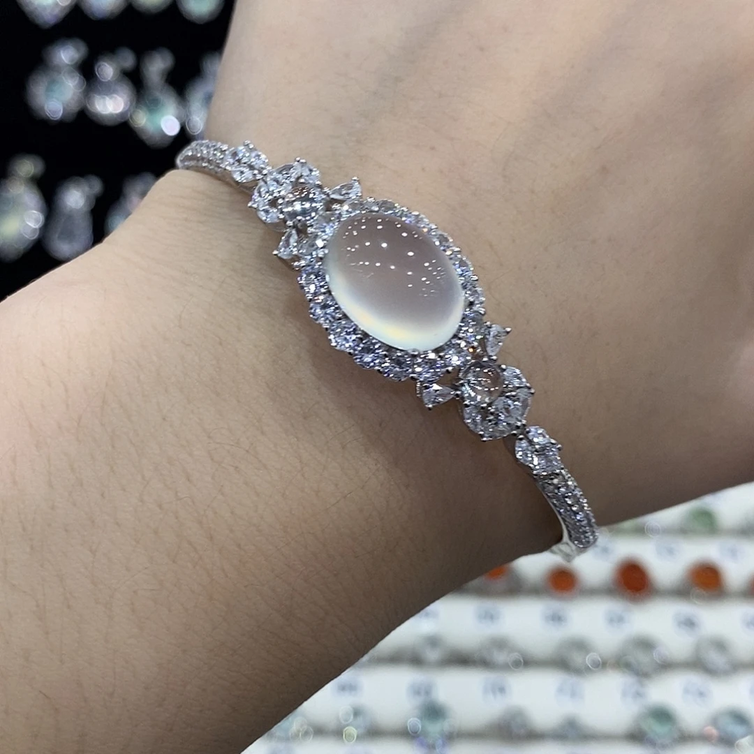 银S925镶嵌蛇纹石玉手镯