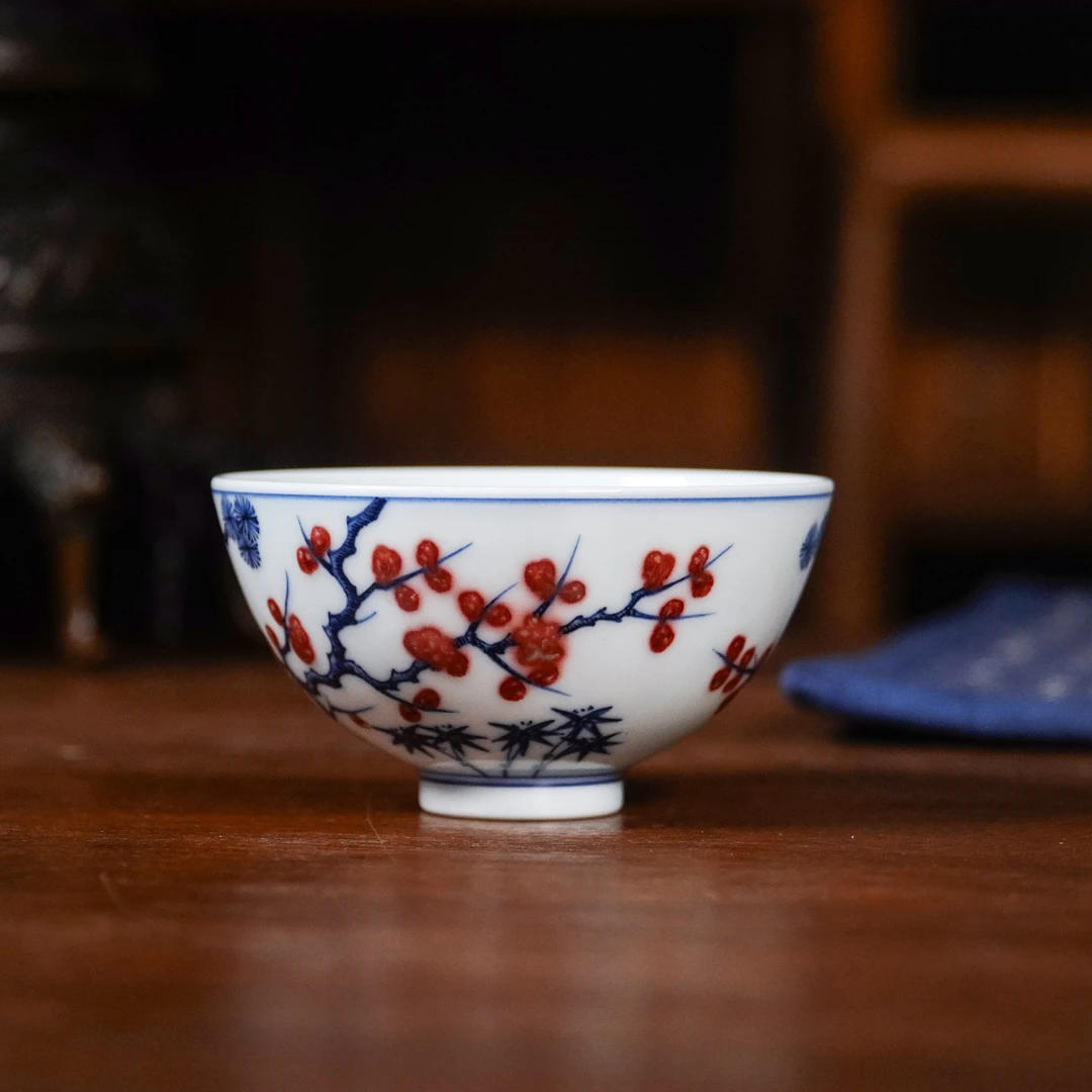 阳春白雪松竹梅鸡心杯