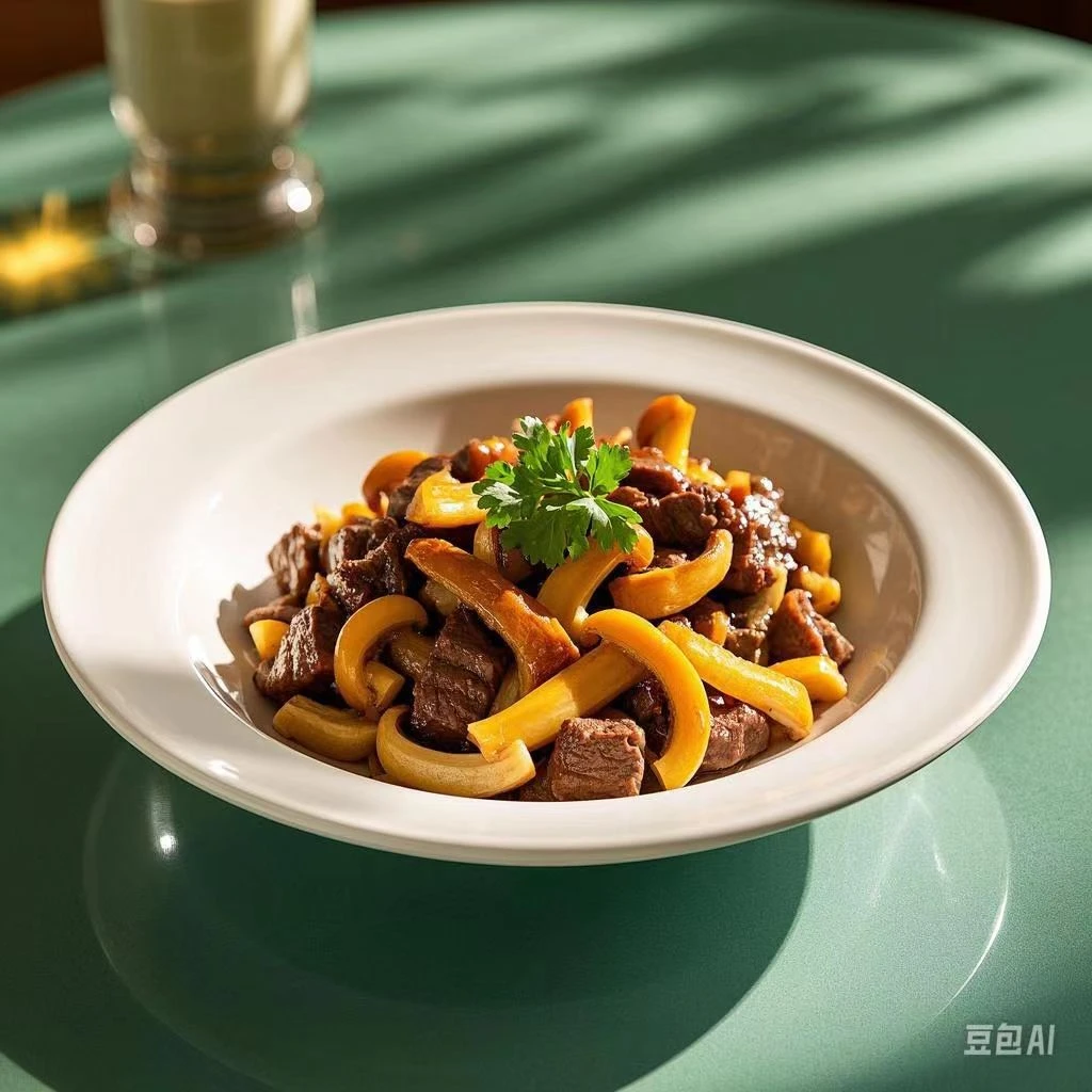 肉炒鹿茸菇 五花肉200克，鹿茸菇50，香芹100克，尖椒30