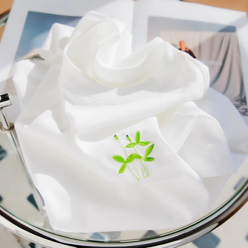 花开半夏100%纯棉刺绣短袖t恤女宽松白色全棉学生男女同款半袖新