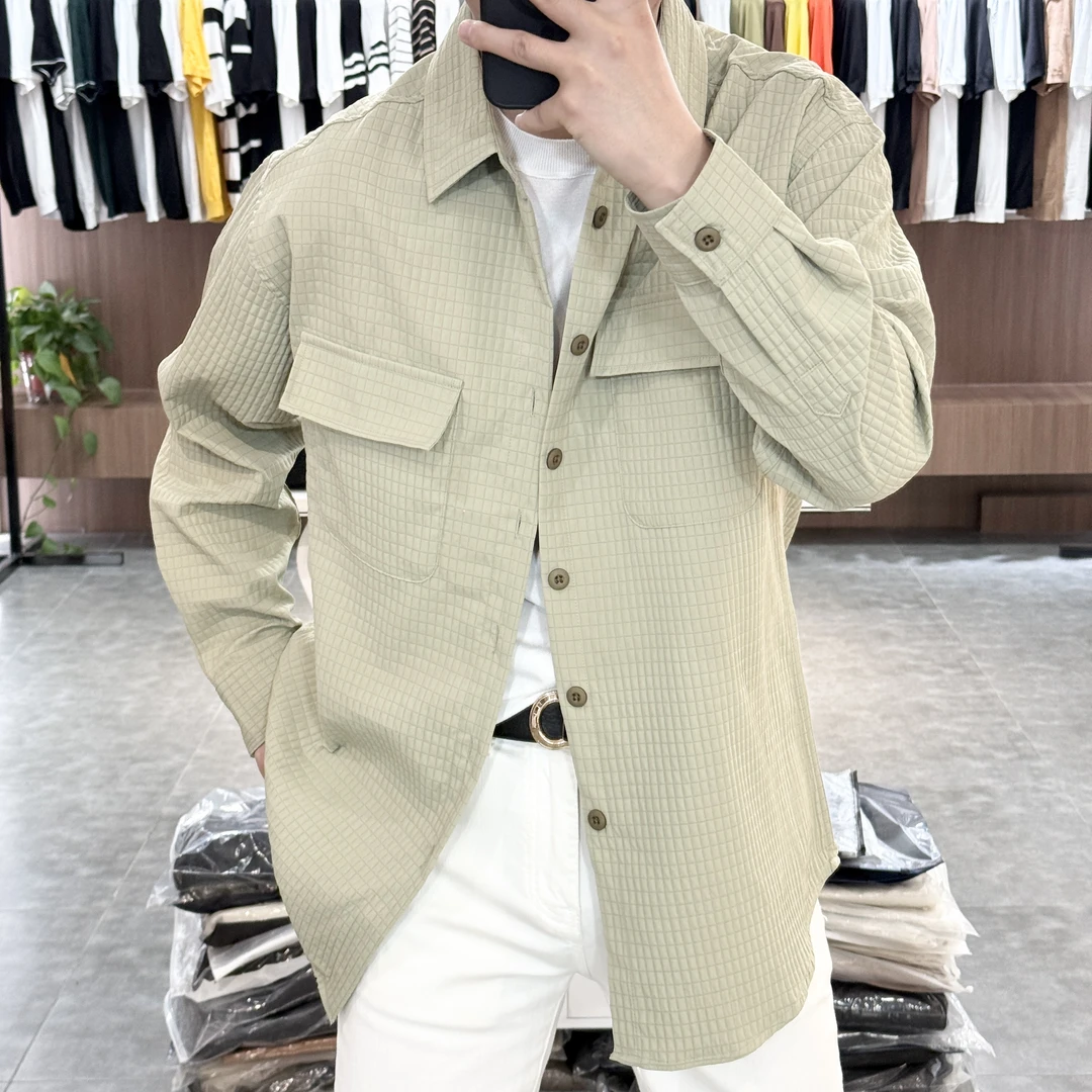 2025男士新款纯色休闲百搭帅气宽松工装翻领外套6509