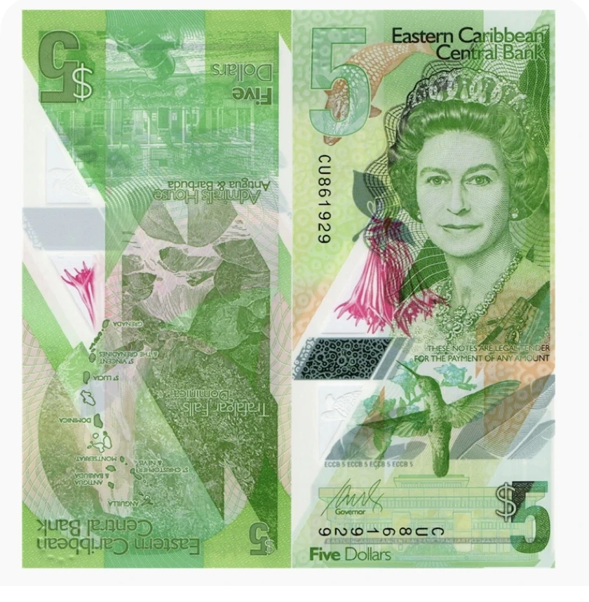 【美洲】东加勒比2021年5元全新塑料钞女王钞外国钱币收藏全新保真