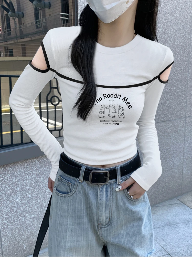 韩系修身时尚露肩长袖t恤女装显瘦打底内搭2025秋冬百搭欧货上衣