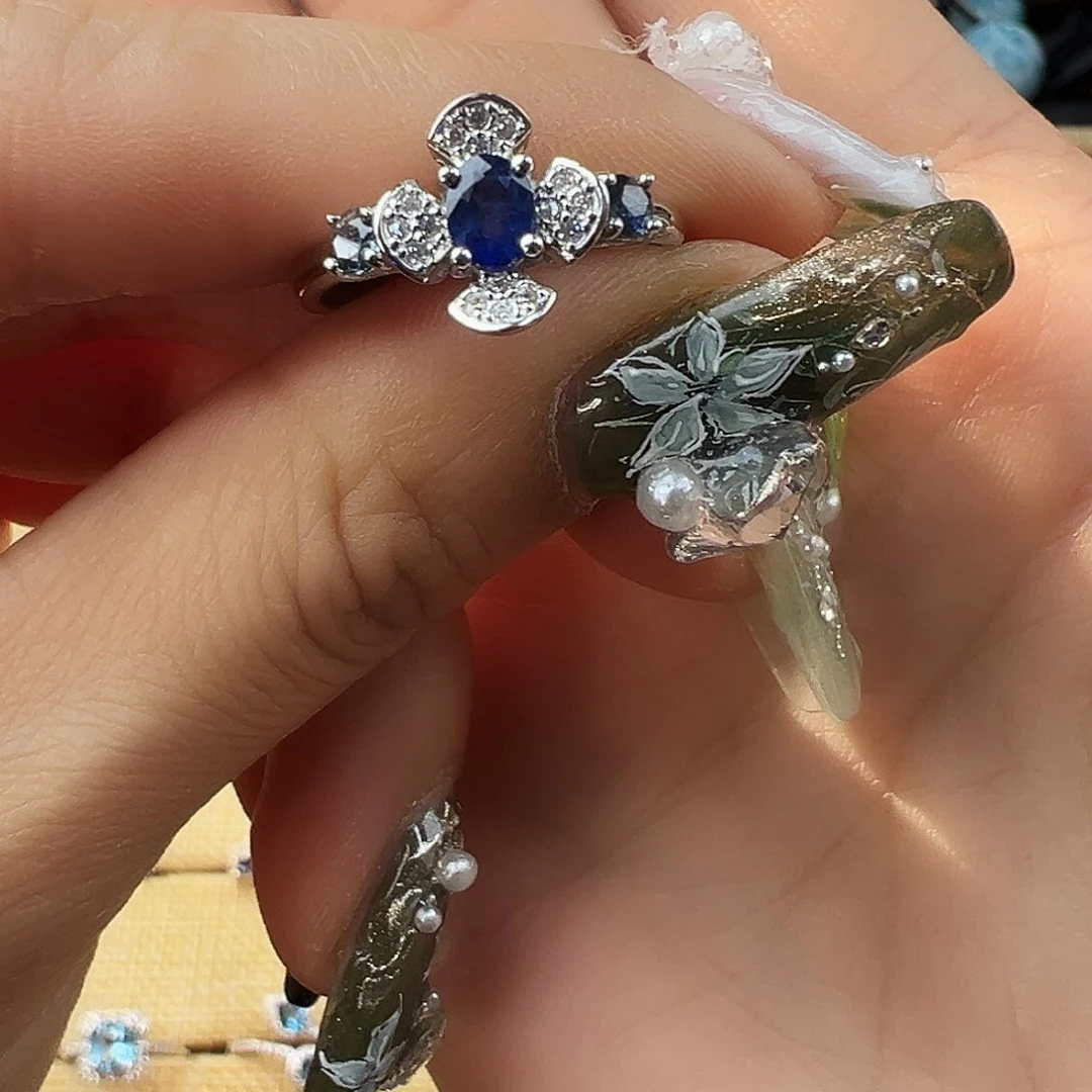 蓝宝石戒指银S925镶嵌