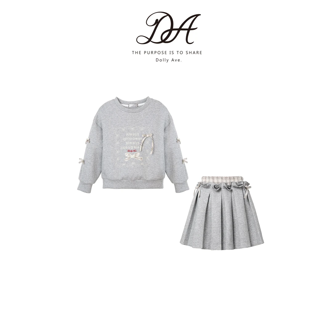 【现货】Dolly Ave「少女系列」奶油饼干 手工蝴蝶结半裙女童秋款套装