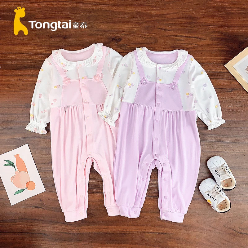 Tongtai/童泰洋气女宝春夏爬服连体莫代尔女薄款长袖哈衣41Q946B