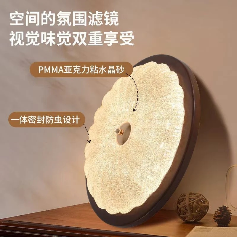 中古风美式复古主卧室灯书房间吸顶灯胡桃木色水晶灯中古风餐厅客