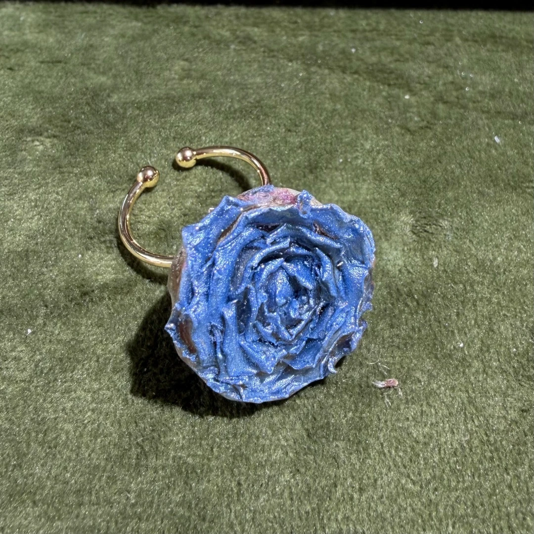 【福袋】珠光蓝真玫瑰花戒指可调节戒圈一只