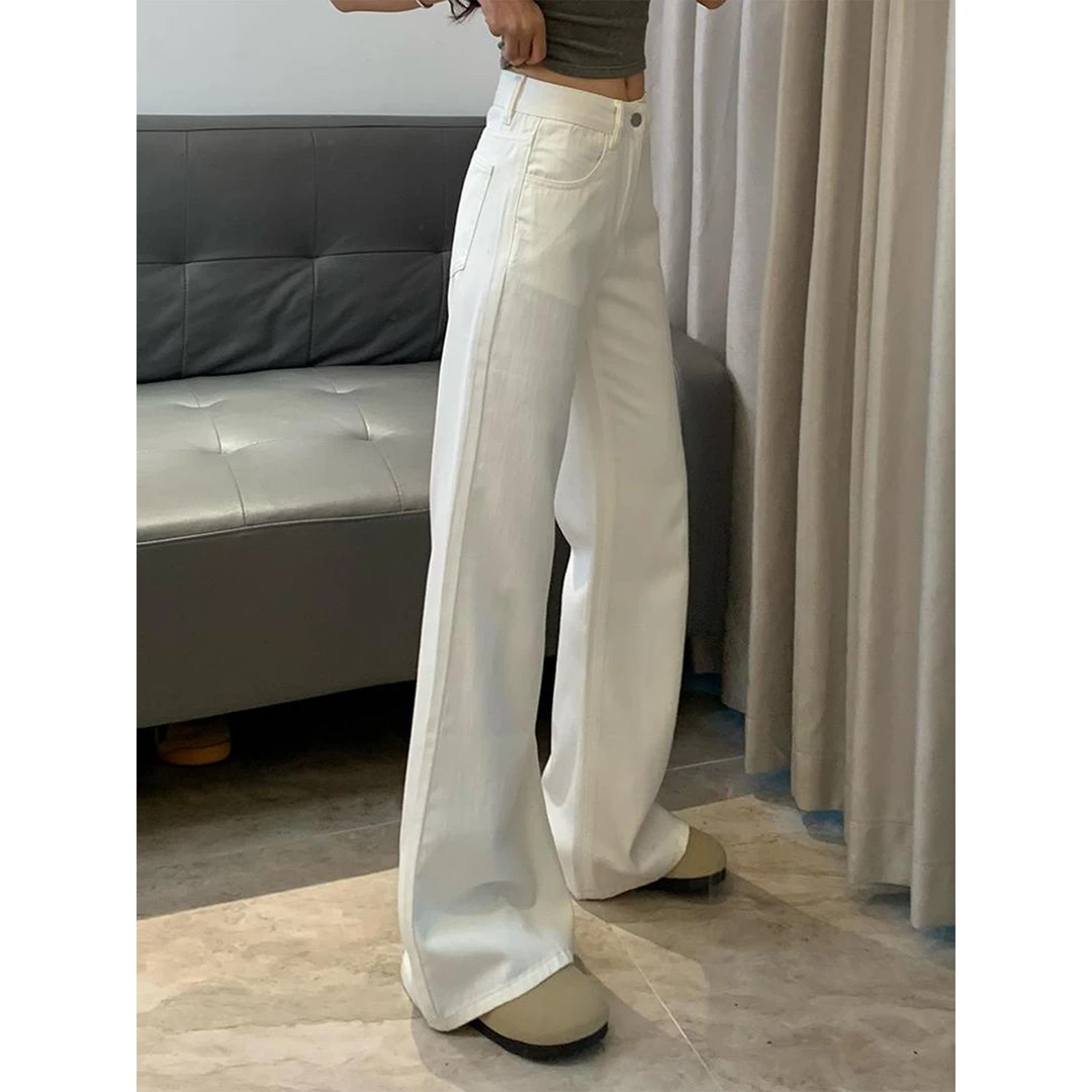 秋季三防白色喇叭牛仔裤2025新款高腰修身多功能宽松不紧喇叭裤