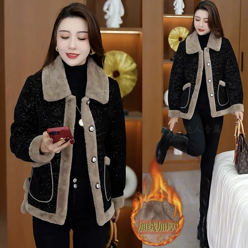 加绒加厚外套女秋冬新款时尚洋气百搭显瘦气质减龄中老年妈妈装