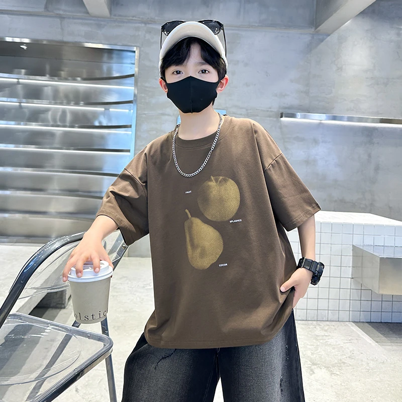 儿童装男童衣服纯棉舒适半袖T恤2025夏款男孩中大童宽松水果上衣