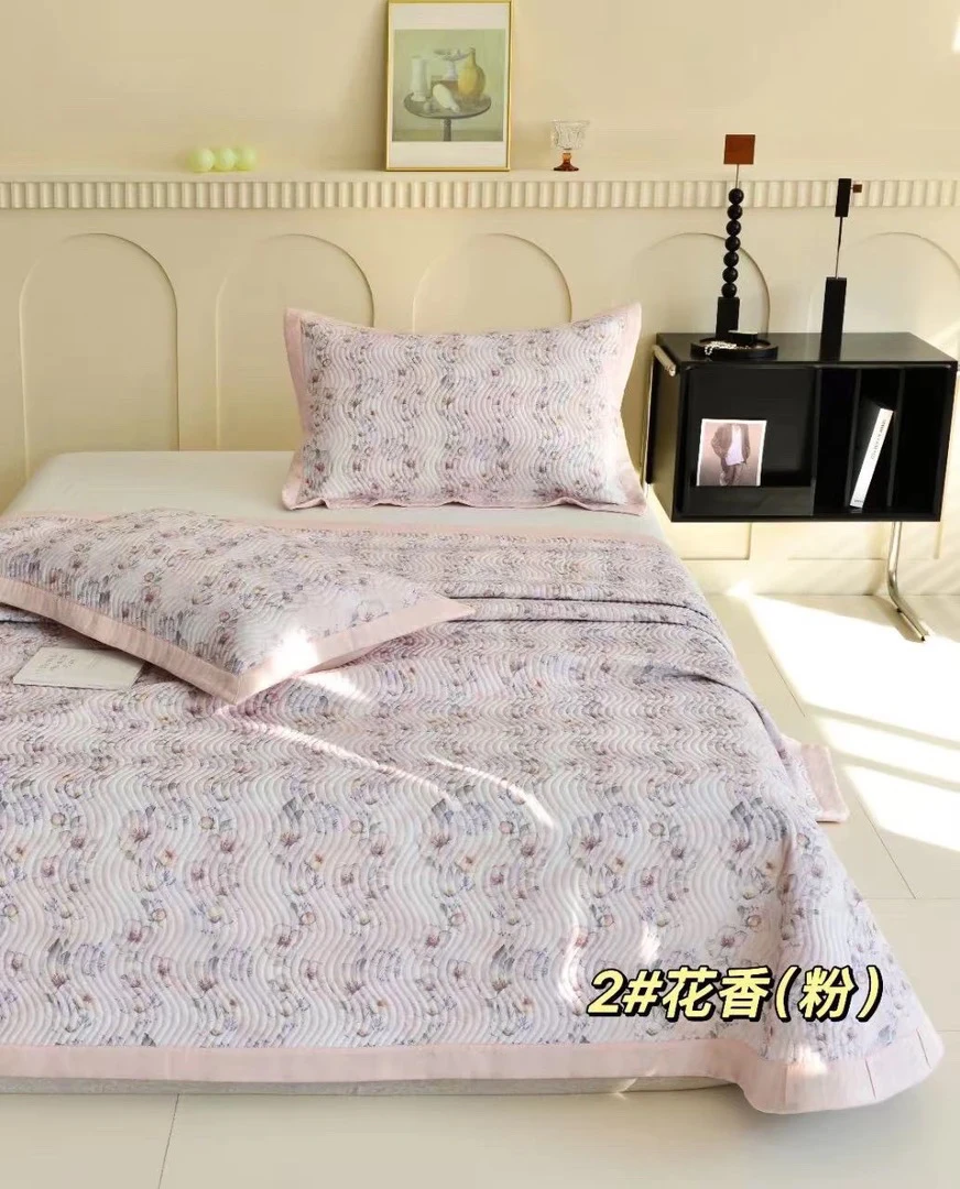 四季通用莱赛尔天丝印花床盖三件套245*250微瑕～花香粉Y080