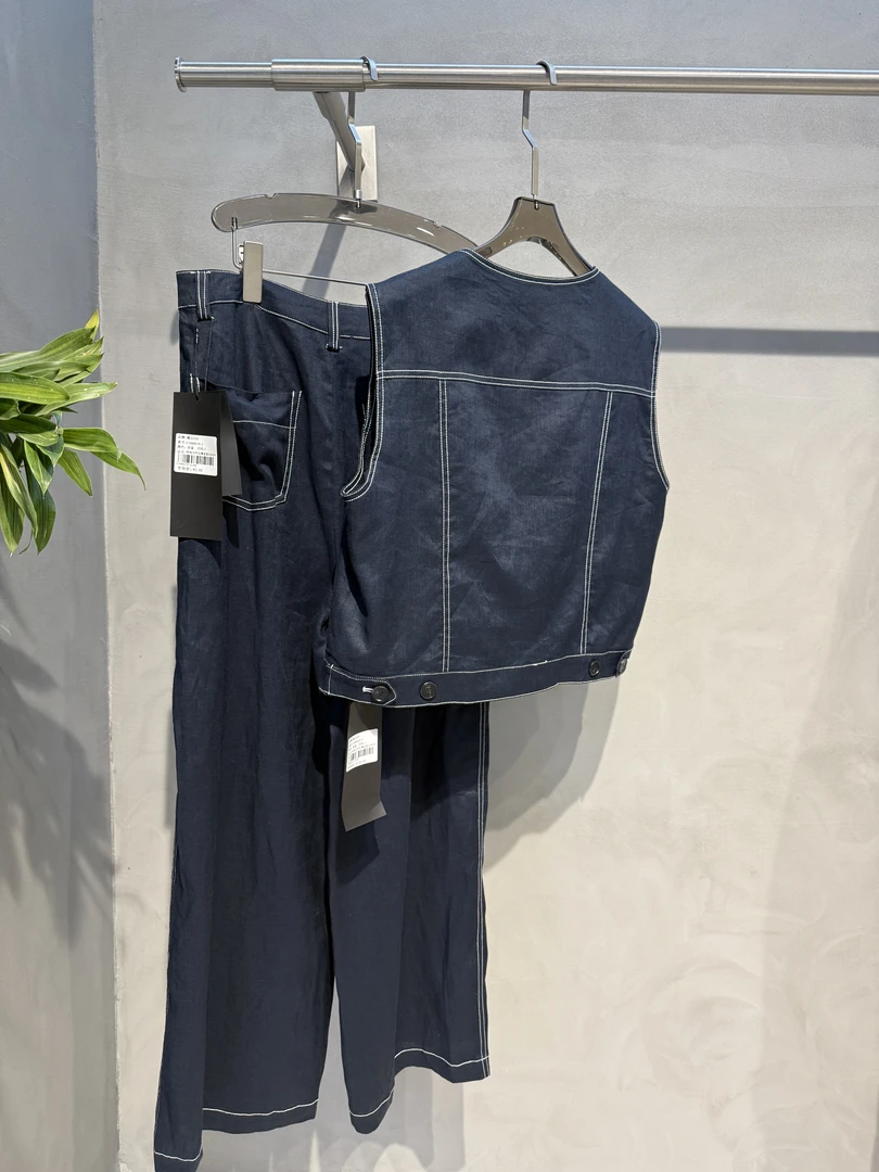 夏季气质英伦潮流个性街头休闲时尚马甲长裤套装