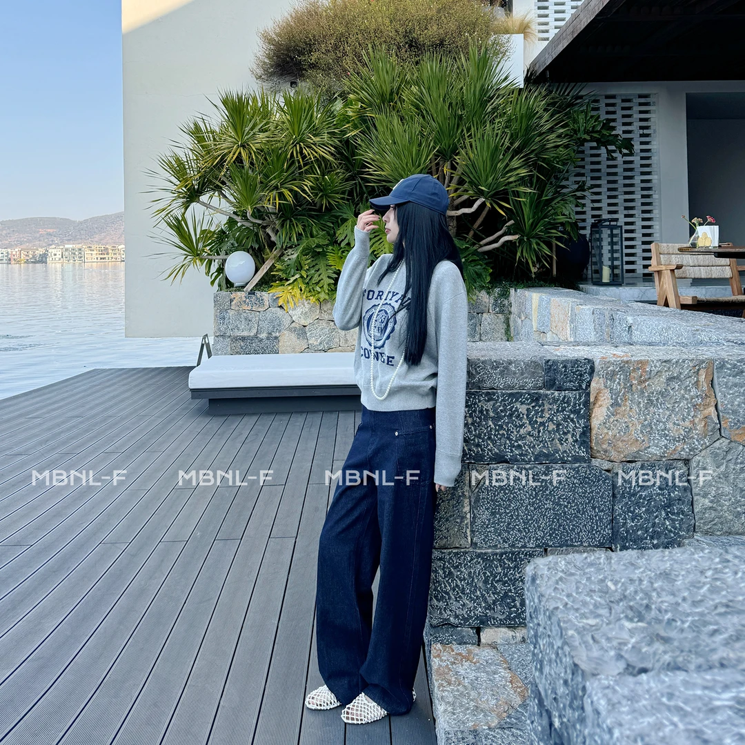 MBNL-F "工装系牛仔" 结构感金属撞钉阔腿牛仔裤秦磊XM-XKZ1026