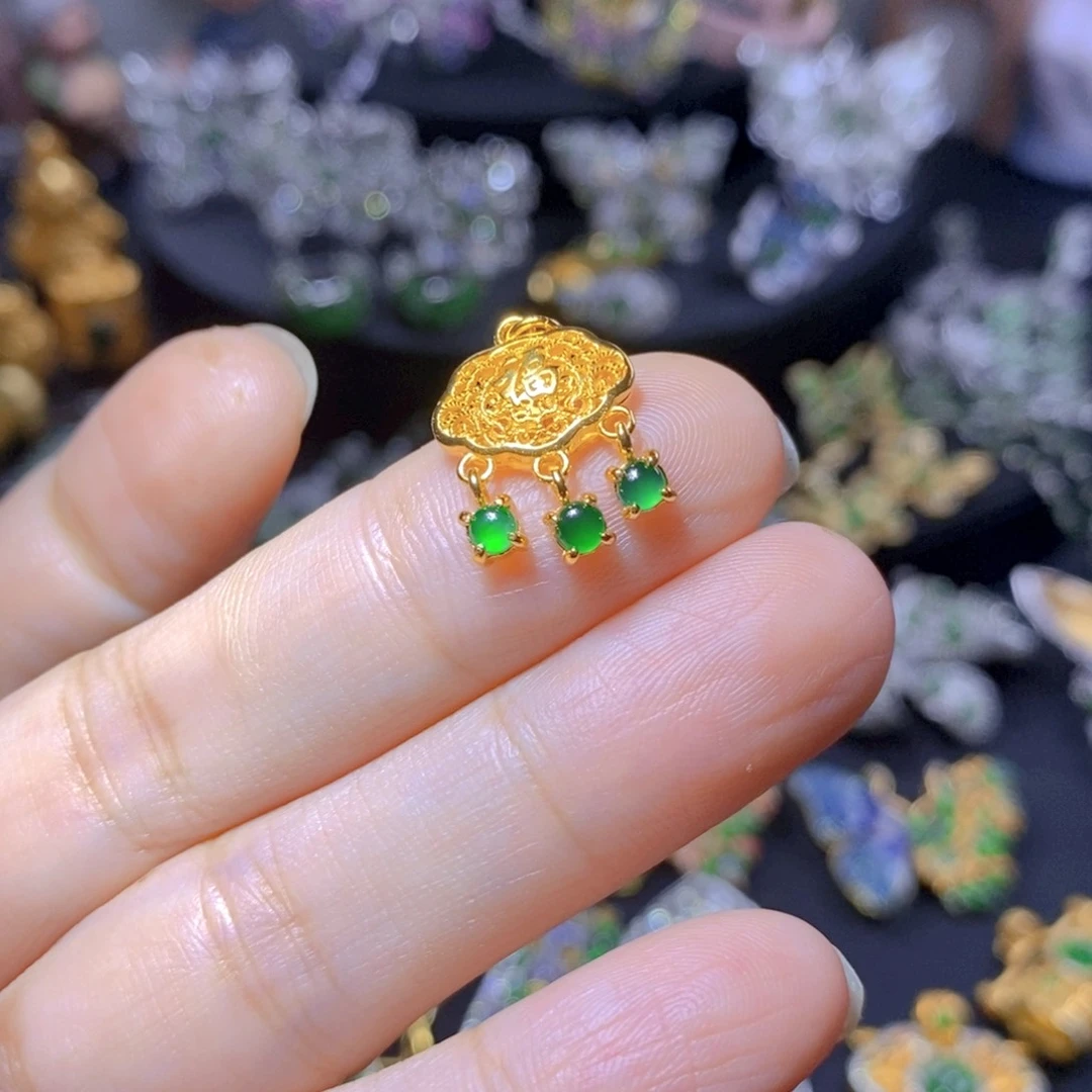 翡翠银S925镶嵌吊坠(不含链)天然翡翠
