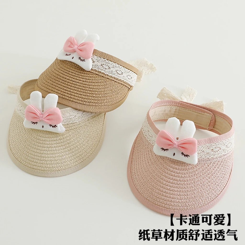 【小布丁】女宝宝空顶草帽夏天女童可爱超萌遮阳防晒草编凉帽子婴儿